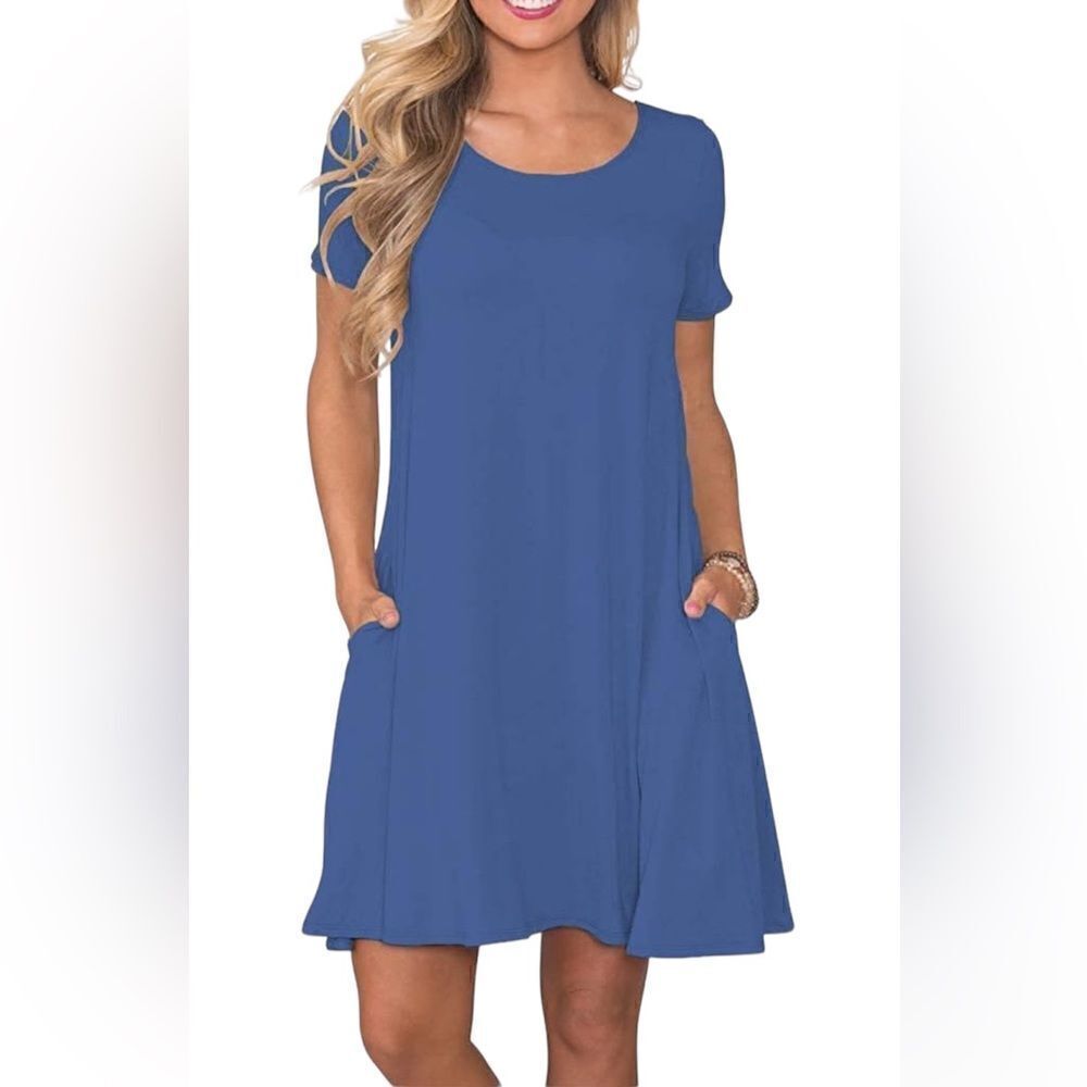 🌸HP🌸WNEEDU Short Sleeve Dress in Beja Blue!